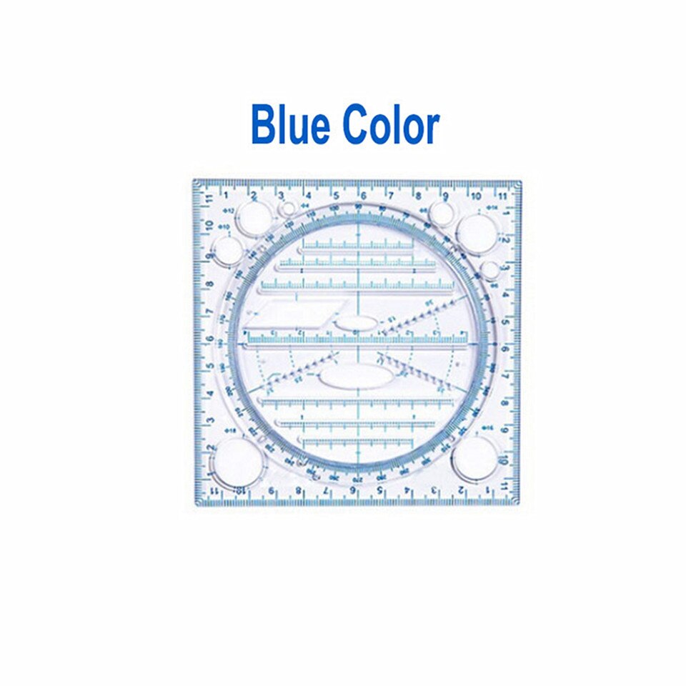 Multifunctional Drawing Template Art Construction Architect Stereo Geometry Ellipse Drafting Scale Ruler Measuring Tool: Blue
