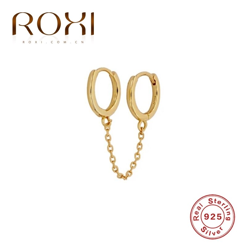 ROXI Handschellen Runde Doppel Band Ohrringe für Frauen Mädchen Punk Jäzehn Schmuck Pendientes Knorpel Ohrring Silber 925: B Gold 1pc