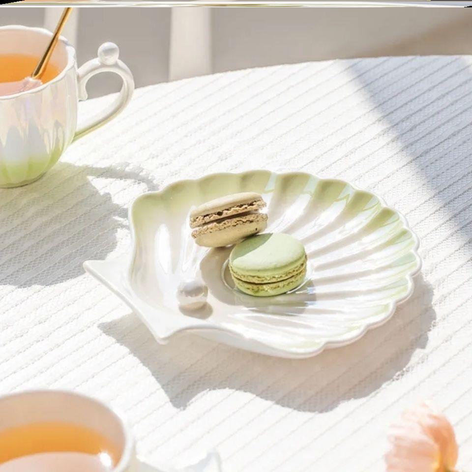 Luxury Pearl Shell Coffee Set Gradually Colour Ceramic 250ml Tea Set Cup and Saucer