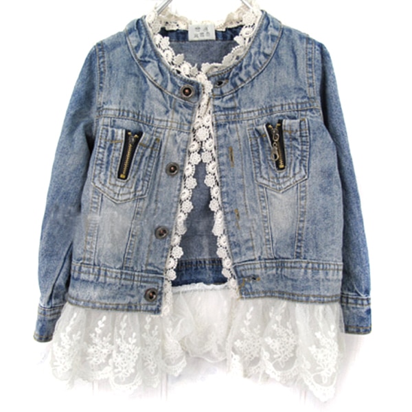 Meisjes Jean Jassen Kids Kant Jas Lange Mouw Knop Denim Jassen Voor Meisjes 2-7Y