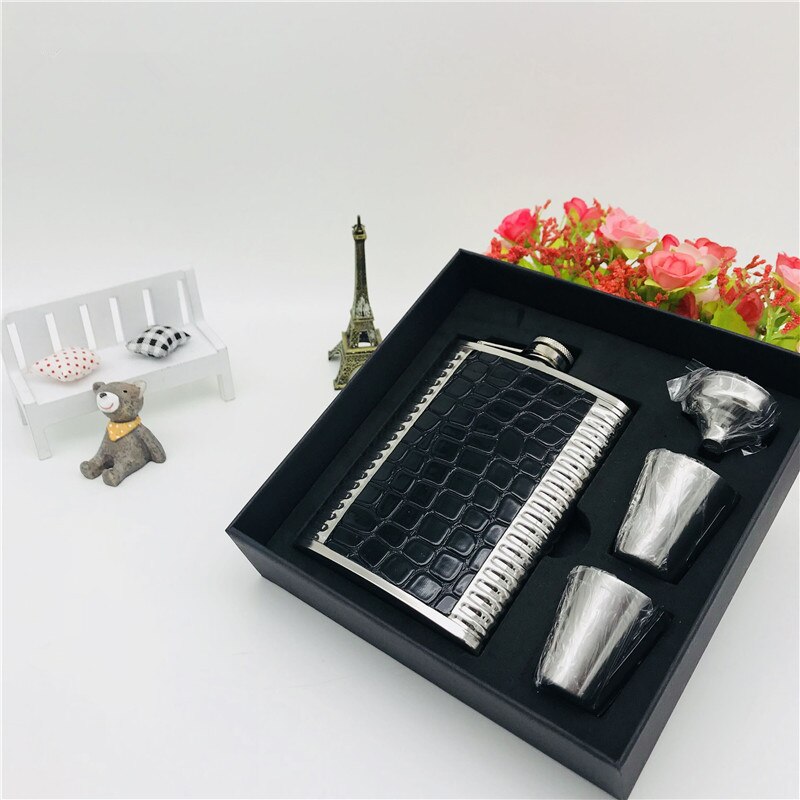 Mini bouteille de Whisky 8oz sans Bpa, Flagon de Vodka, flacon de hanche d&#39;alcool en acier inoxydable 18/8, ensemble de boîte en cuir Pu