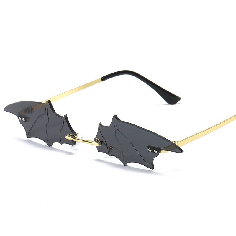 Gafas de sol con forma de murciélago y ojo de gato para hombre y mujer, lentes de sol Unisex sin montura de lujo, estilo Punk, para pescar, único: Black