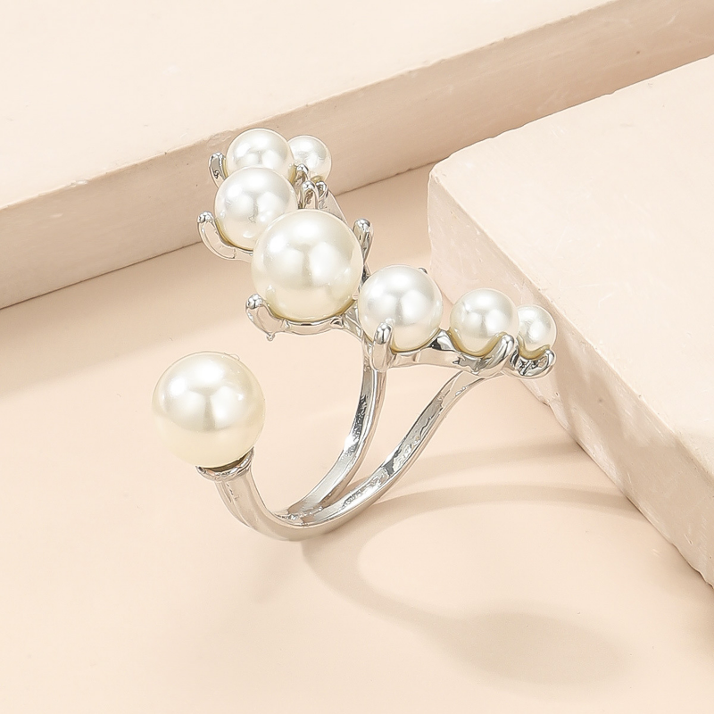 IHUES 1Pcs French Vintage Pearl Rings for Women Joint Opening Ring Party Engagement Decoration