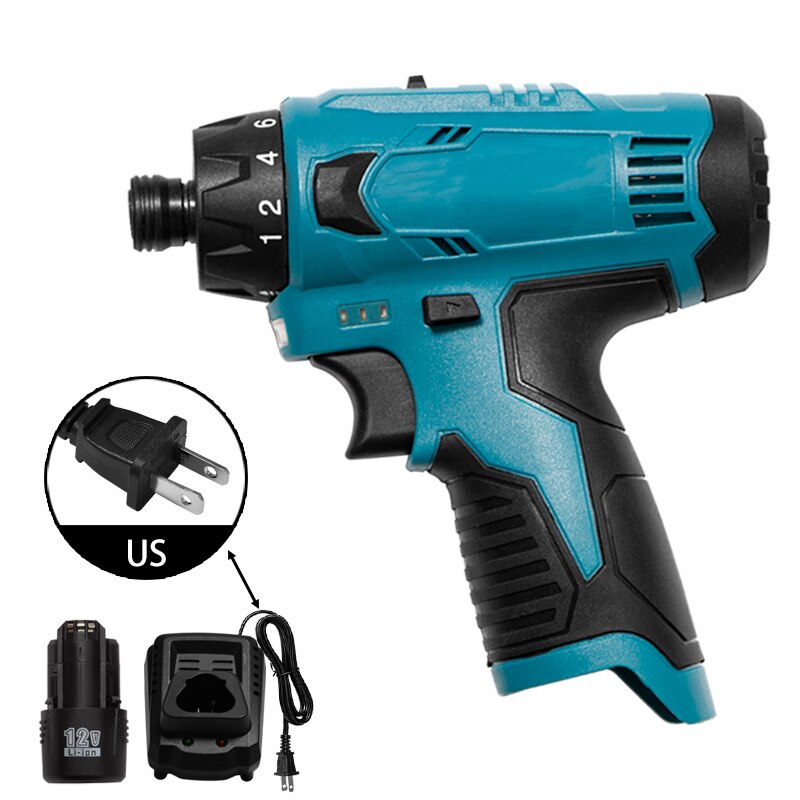 12V Lithium-Ion Batterij Accuschroevendraaier Elektrische Boor Gat Elektrische Schroevendraaier Hand Driver Wrench Power Tools: US 1Charger 1Battery