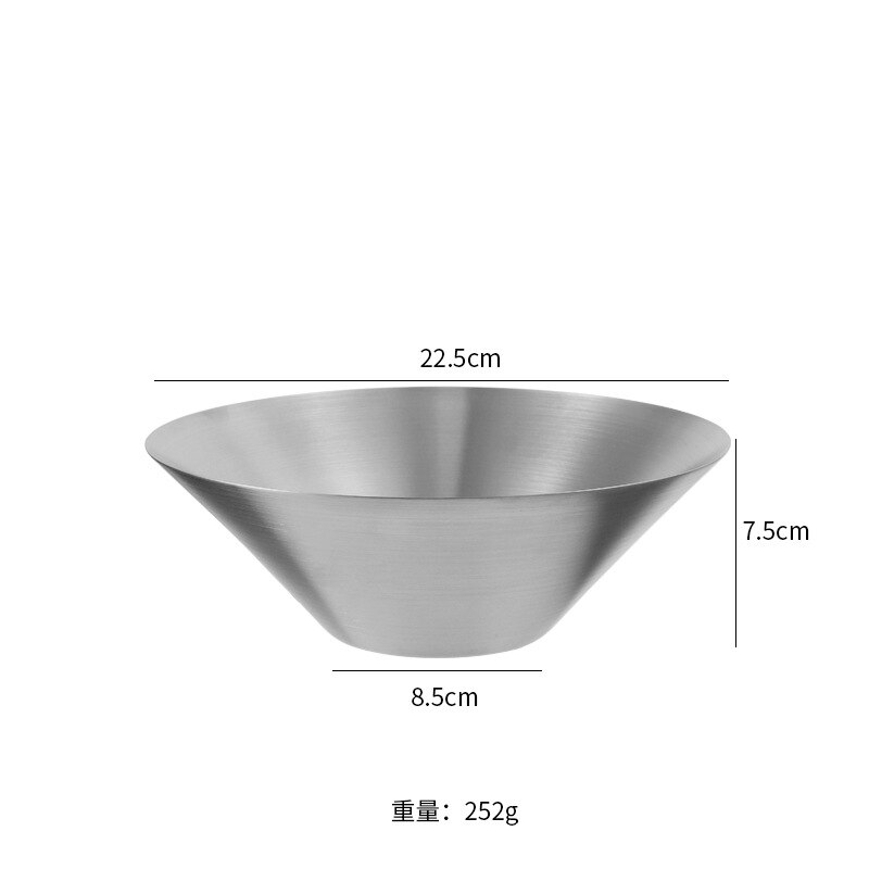 Korean style stainless steel ramen bowl 304 stainless steel single layer cold noodle bowl super large bowl popular: 22cm silver bowl
