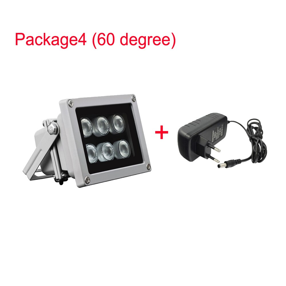 Luz infrarroja con 6 luces LED de visión nocturna, 50M, 850nm, lámpara iluminadora de aluminio para cámara de seguridad IP CCTV con potencia de 12V 2a: package 4
