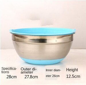 Stainless Steel Mixing Bowl With Lid Home Kitchen Egg Mixer Salad Bowls Non-slip Silicone Bottom Food Storage Bowl Set WY72102: 28cm
