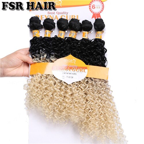 Reyna curly ombre hiusnippu mutkaiset kiharat hiukset kudos 16-20 tuumaa 6 kpl yksi setti afrokiharat synteettiset hiuspidennykset: T1-613
