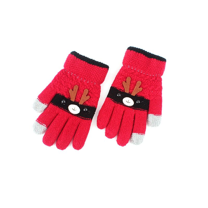 Navidad dedo cálido bebé niños Unisex tejer manoplas de Navidad Elk dibujos animados elástico niños invierno guantes accesorios gruesos: Rojo