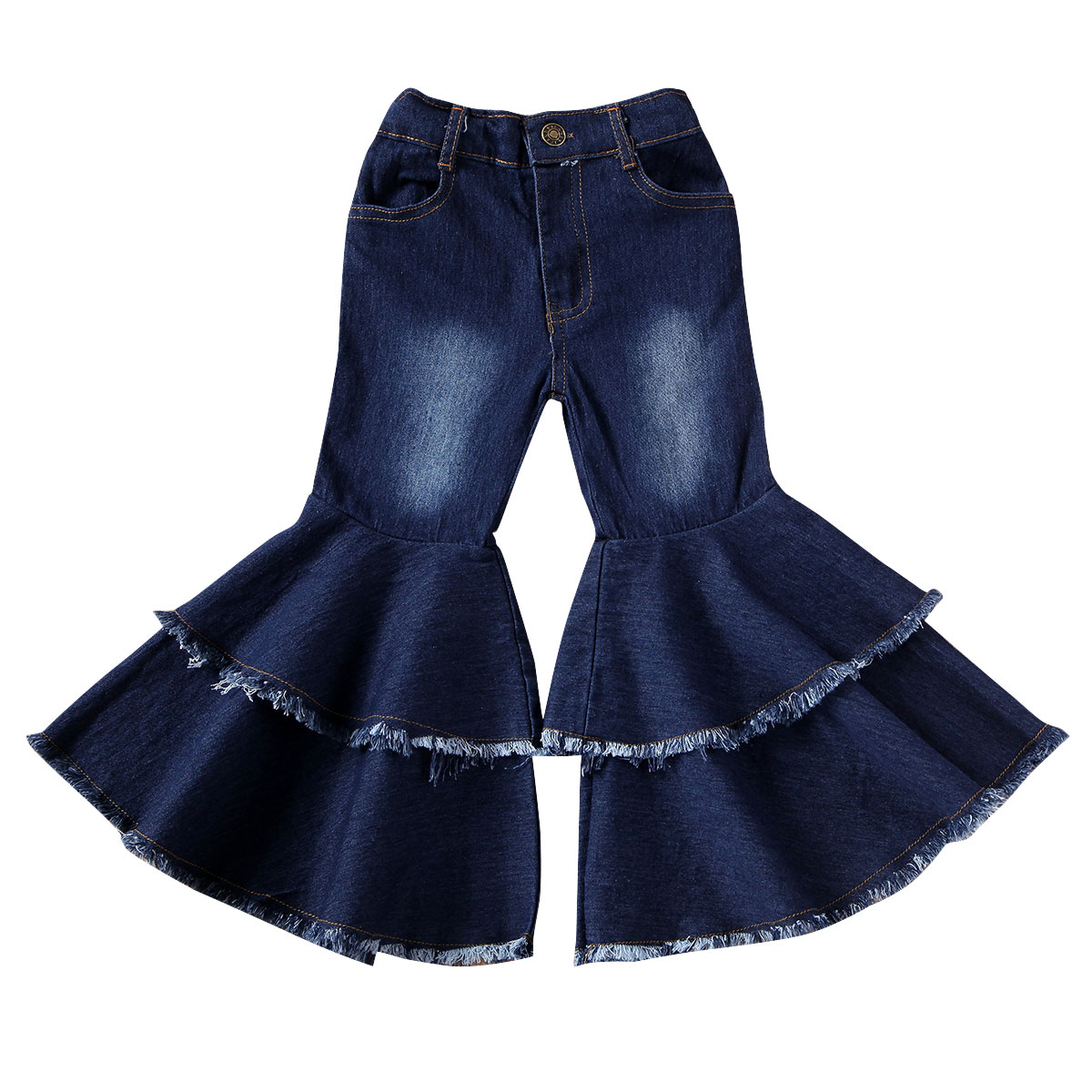 Fall Autumn 2-7Y Toddler Baby Girls Double Flared Denim Long Pants Pockets Bell-Bottoms Jeans Trousers Wide Leg Outfit: 3T