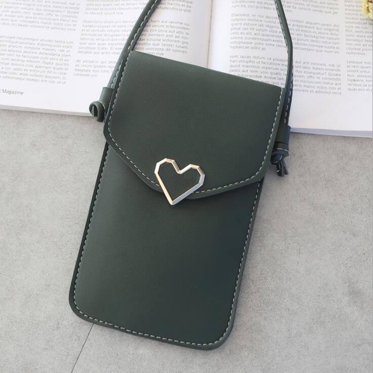 Women's Touch Screen Cell Phone Purse Transparent Simple Bag Hasp Cross Wallets Smartphone Leather Shoulder Light Handbags: Green