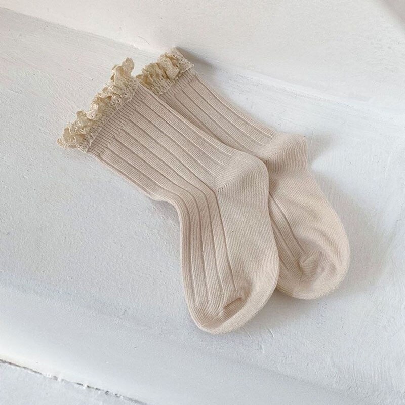 MILANCEL Frühling Neue Mädchen Socken Feste Koreanische Pilz Eisstockschießen Socken: Beige