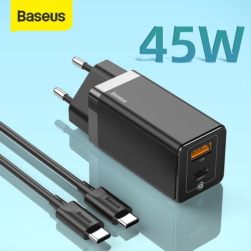 Baseus-cargador rápido GaN de 45W para iPhone, compatible con SCP QC3.0 PD3.0, carga rápida para Xiaomi, viaje, portátil