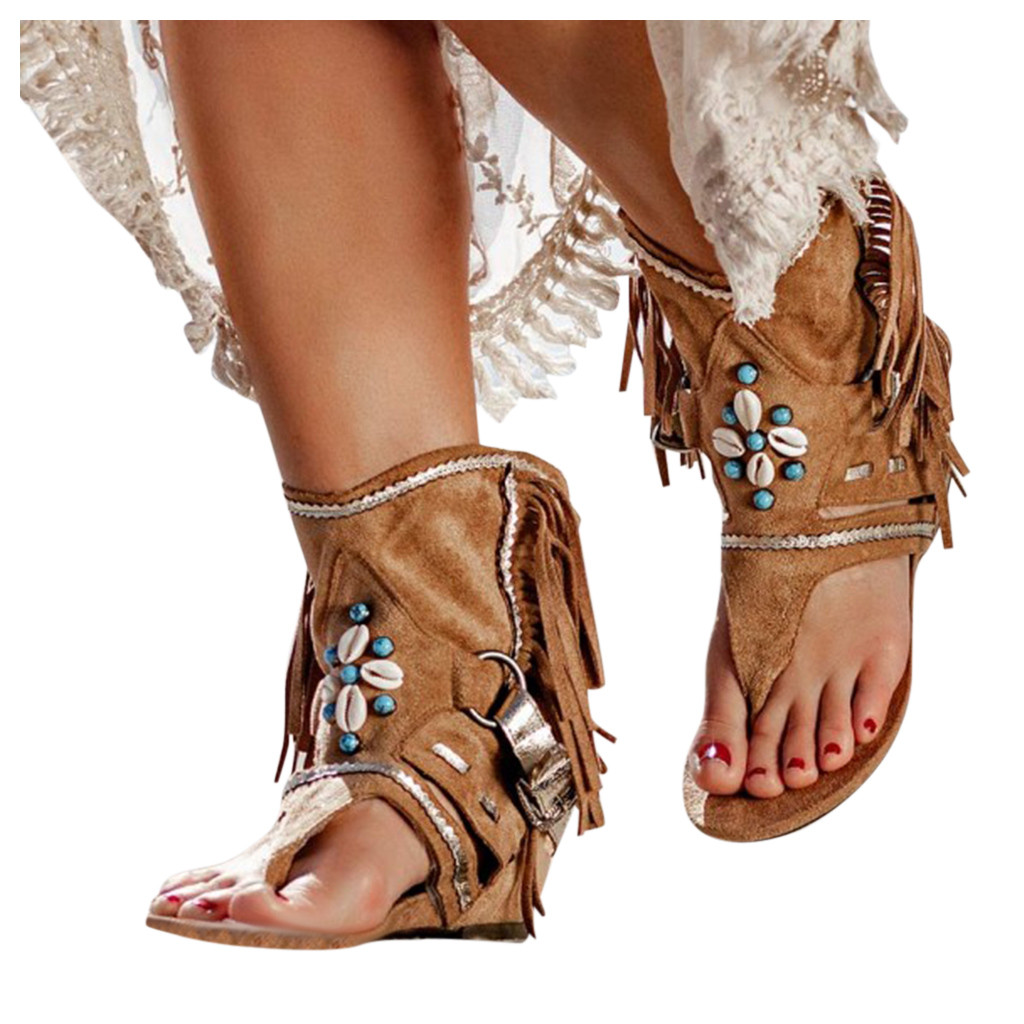 Vrouwen Sandalen Slippers Schoenen Romeinse Sandalen Vrouwen Platte Schoenen Zomer Strand Dames Lederen Schoenen Sandalen Zapatos: Licht Bruin / 36