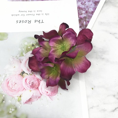 Yooromer 5 stk kunstig silke dekorativ hortensia headsdiy blomsterhoved silkeblomst til bryllup boligindretning blomst: Lilla
