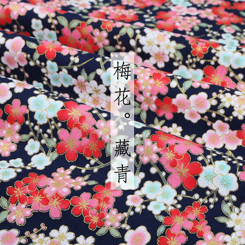 Japanese style Kimono 100% cotton fabric Gilding printing cheongsam cloth for dress Patchwork Home textile material 145*50cm: 10 navy blue