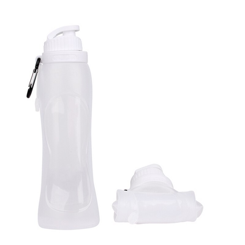 500ml opgradering foldbar silikone vandflaske fleksibel sammenklappelig vandflaske udendørs sport camping kører  u0025: Hvid
