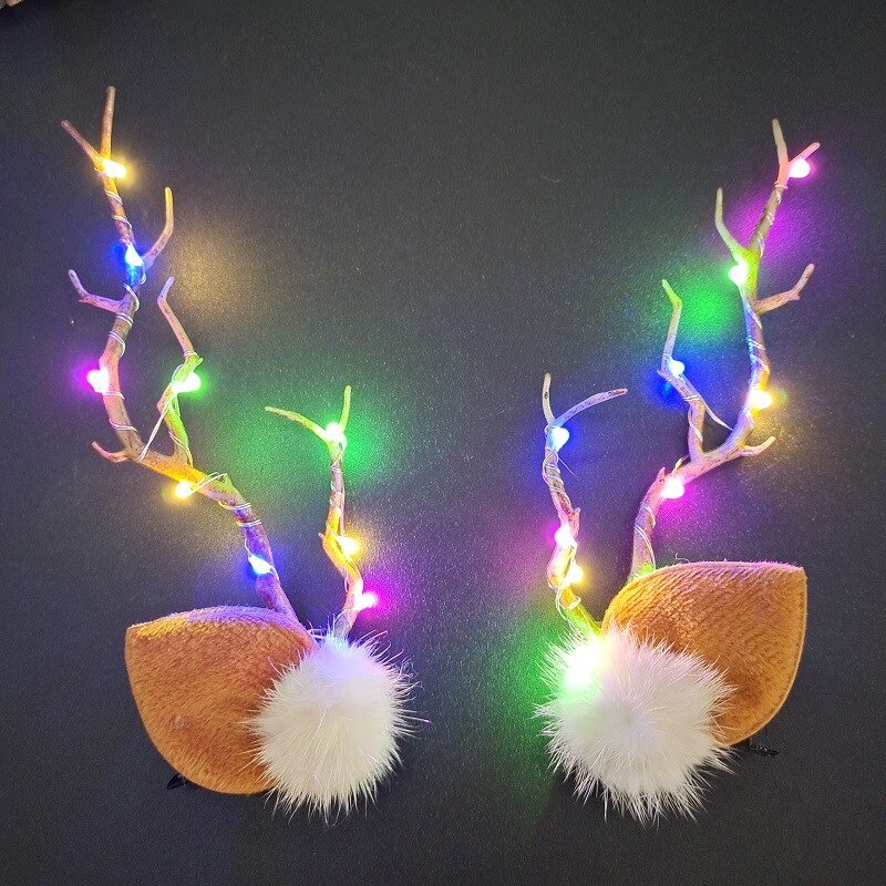Épingles à cheveux Led en bois, barre Flash, oreilles d&#39;élan scintillantes, accessoires de bandeau en corne, de pâques: colors led lights B