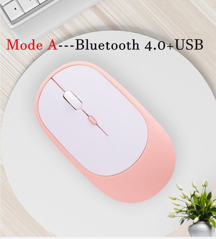Wireless Silent Mouse Charge Bluetooth-Compatible For MacBook PC iPad 2 Modes Selected Bluetooth 4.0+USB/Only Bluetooth Mouse: Mode A--Pink