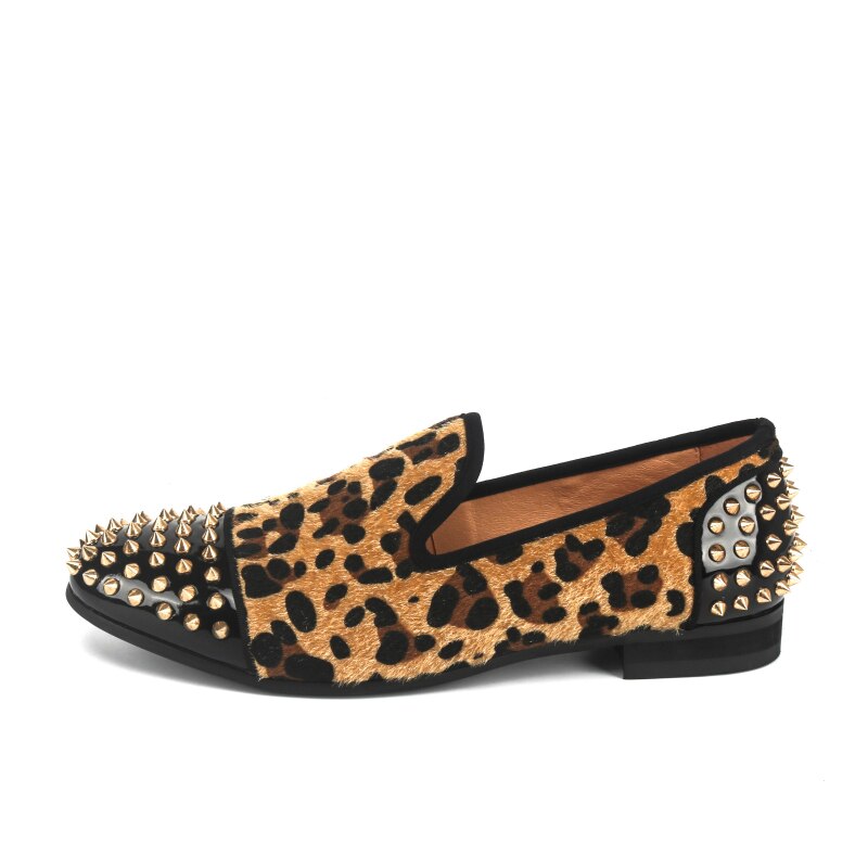 Xqwfh chaussures léopard pour hommes mocassins italiens respirants faits main pour fêtes et mariages: 9.5