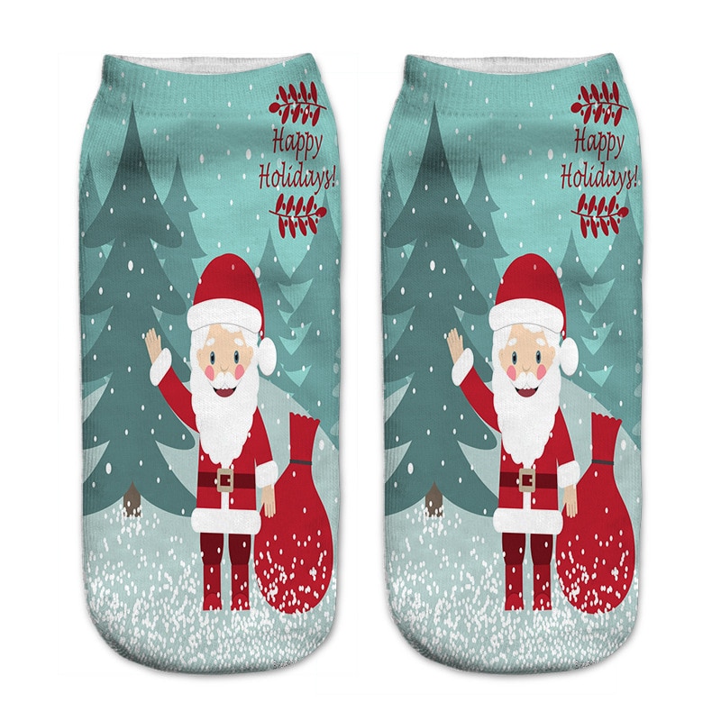 3d print kerstsokken unisex cartoon eland sneeuwpop kerstman damessokken laag uitgesneden enkel kerst calcetines vrouw jaar
