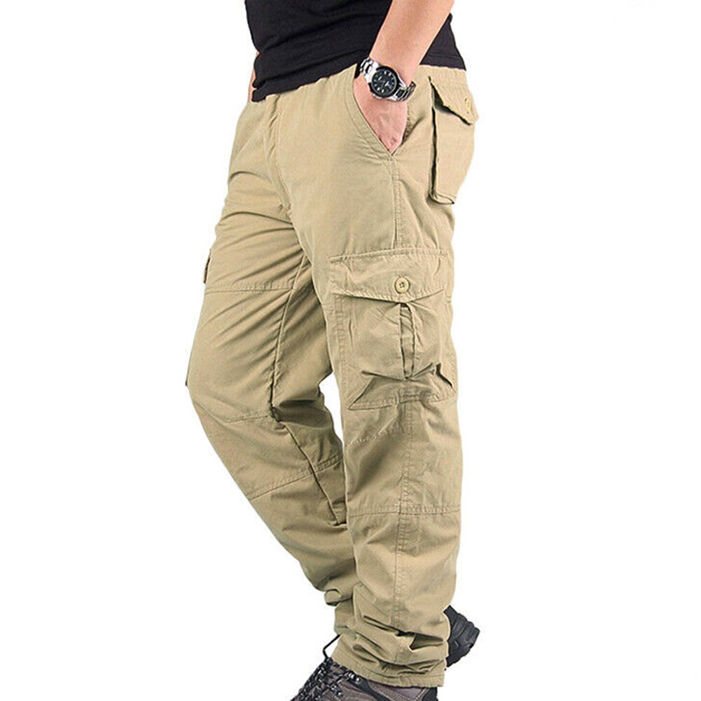 Pantalon cargo thermique chaud pour homme, vêtement de travail en hiver, avec poches, épais, pour l'extérieur: Kaki / M