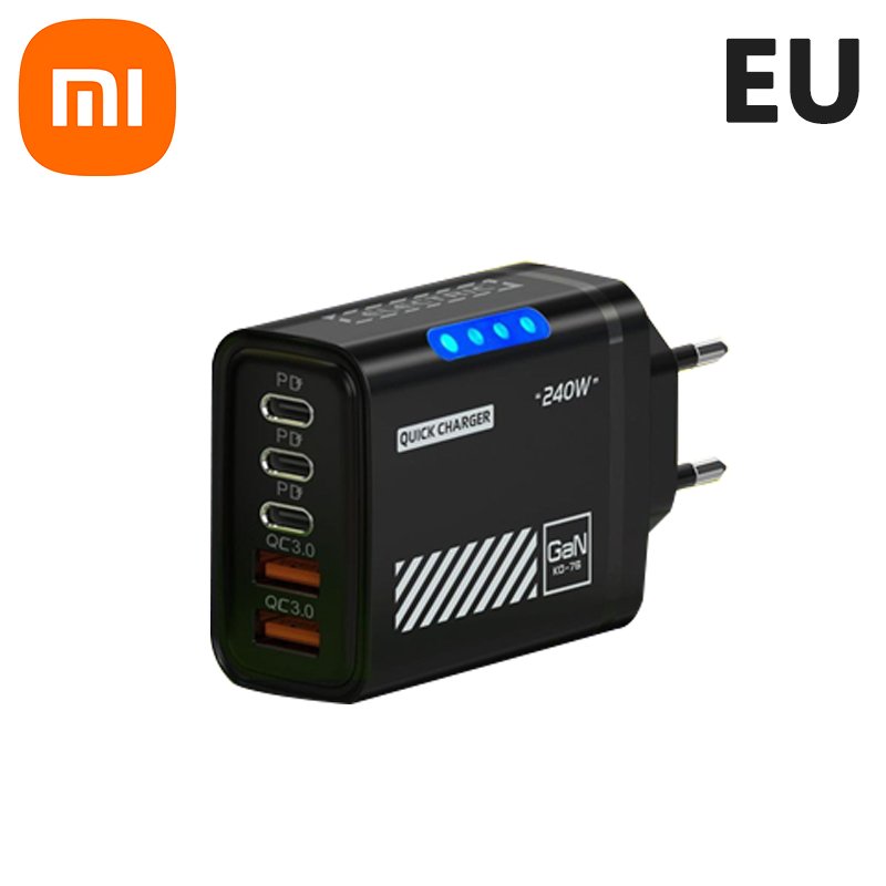 Xiaomi 240W Fast Charging Multi Port Charger 2usb+3 Type C 240W With Light Phone Gan Charging Head For Iphone 16 15pro Adapter: UK