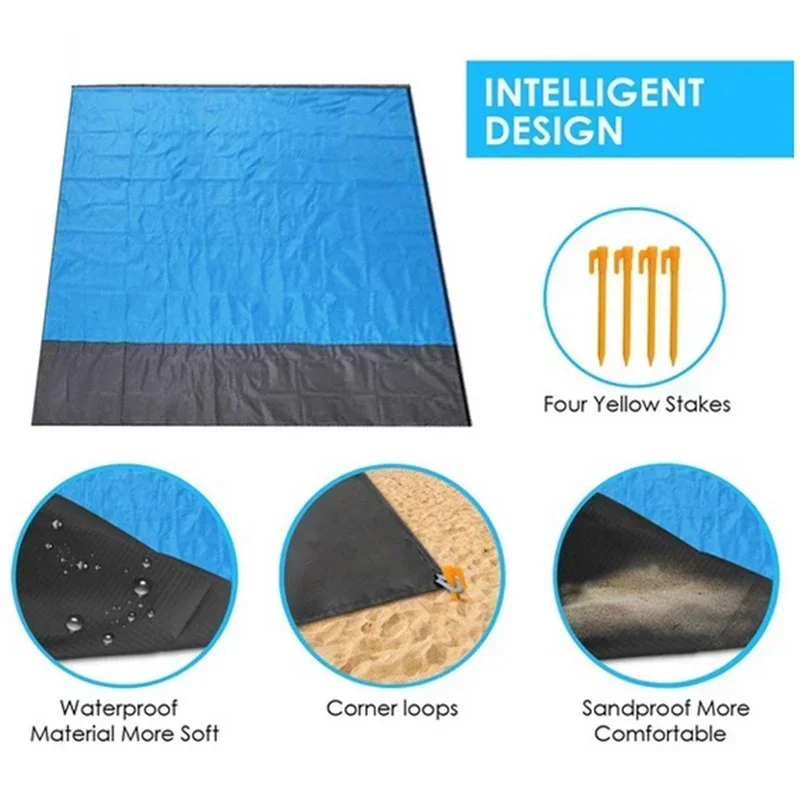 200 x 210cm vattentät strandmatta sandfri filt camping utomhus picknicktält vikbart skydd sängkläder ficka picknick campingstol