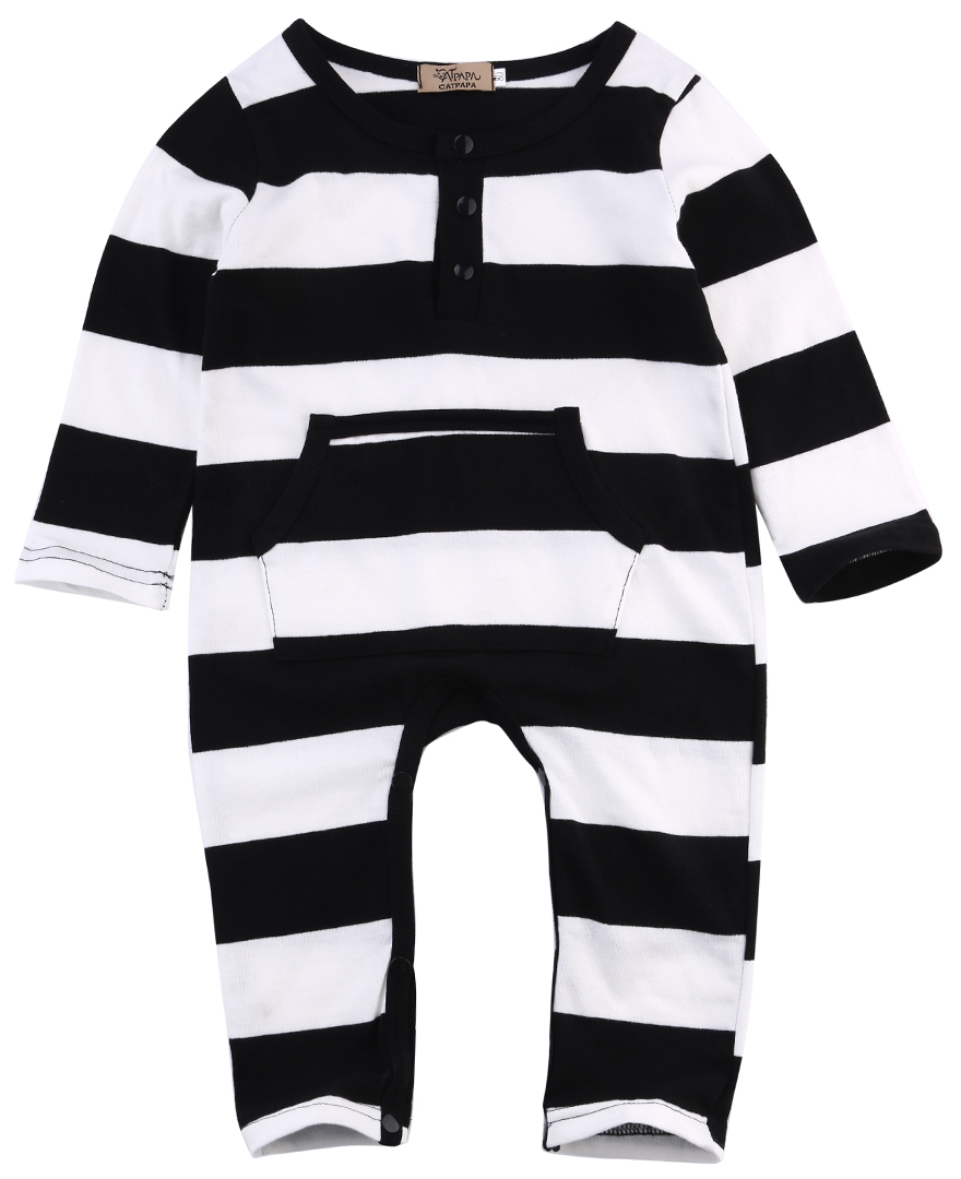 Mooie Zuigelingen Baby Meisjes Jongens Kleding Lange Mouw Rompertjes Wit Zwart Gestreepte Bebes Kleding Outfits 0-3Y