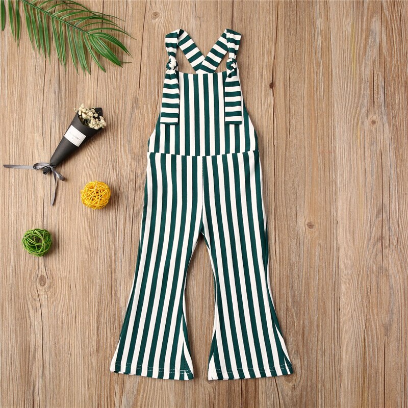 Summer Infant Baby Girls Rompers Overalls Striped Print Sleeveless Belt Jumpsuits Pants Clothes 6M-5Y