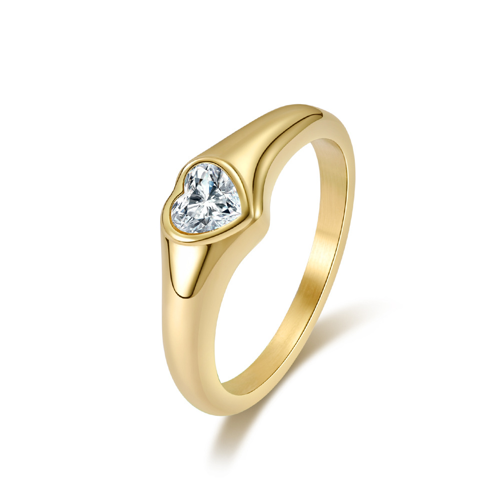 Anillo solitario de acero inoxidable con forma de corazón y circonita cúbica, alianza de boda para mujer y niña, talla 5-10