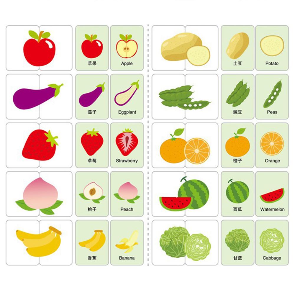 Baby Fruit Dier Cognitie Kaarten Chinese Engels Leren Puzzels Onderwijs Speelgoed