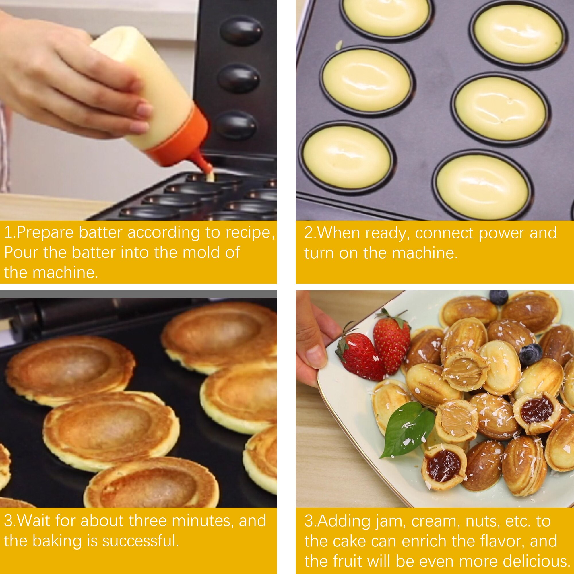 Electric Walnut Cake Maker Waffle Automatic 12 Holes Nuts Cake Maker Cooking Appliances Breakfast Non-stick Cook Plates Sonifer