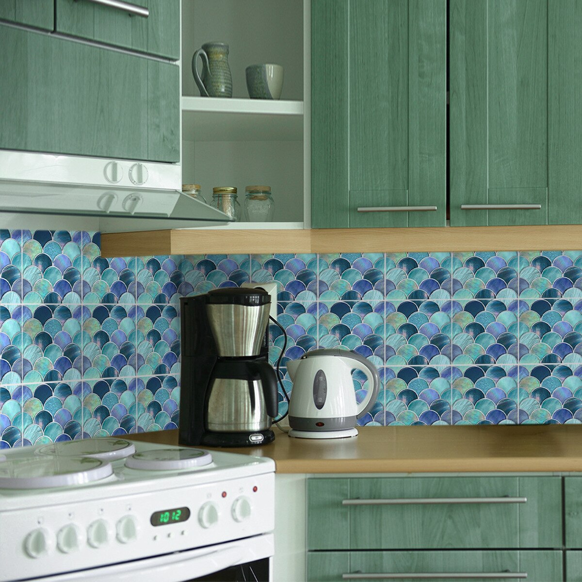 10Pcs 15/20cm Shell Fish Scale PVC Waterproof Self Adhesive Tile Stickers Bathroom Transfers - Marble & Pearl Effect