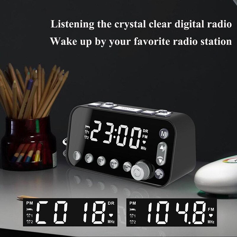 DAB Bedside Alarm Clock Radio Large Sn Dual Alarm Clock Dual USB Radio Sleep Timer FM Radio Clock