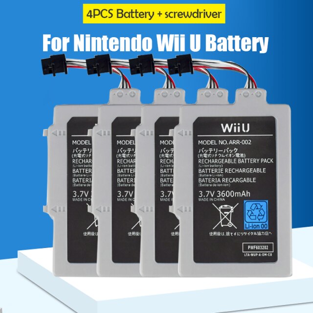 Paquete de batería recargable para Nintendo Wii U, 3,7 V, 3600mAh, ARR-002, controlador de mando, batería de repuesto con paquete de herramientas: 4PCS