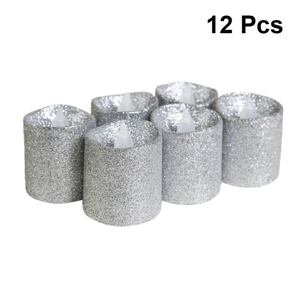12pcs Flameless Candles Light Decorative Glitter Electric Candles for Wedding Christmas Festival Party Decoration (Golden)