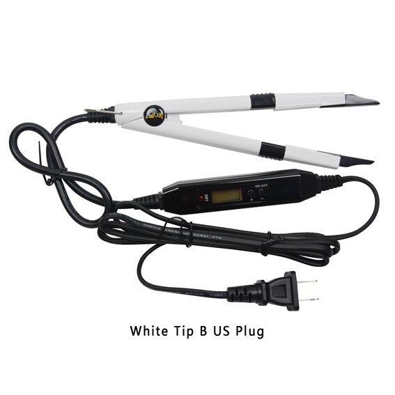 Extensión de cabello por fusión, Conector de hierro, herramientas de unión de queratina, Conector de calor de fusión de temperatura ajustable, 1 ud.: White TIP B US Plug