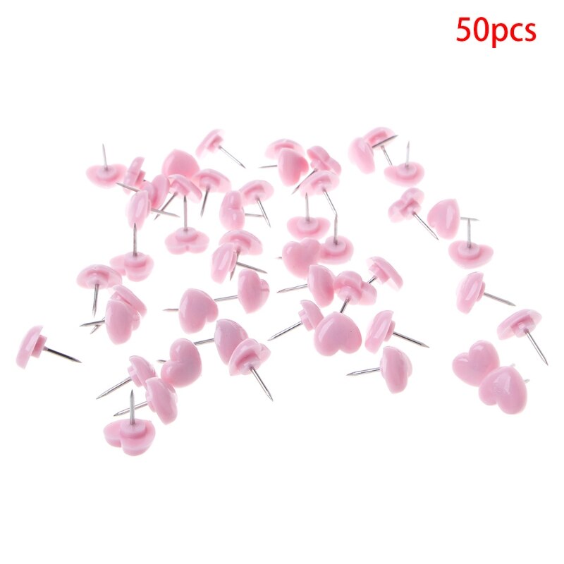 50 Stuks Hart Vorm Plastic Gekleurde Push Pins Punaises Kantoor School