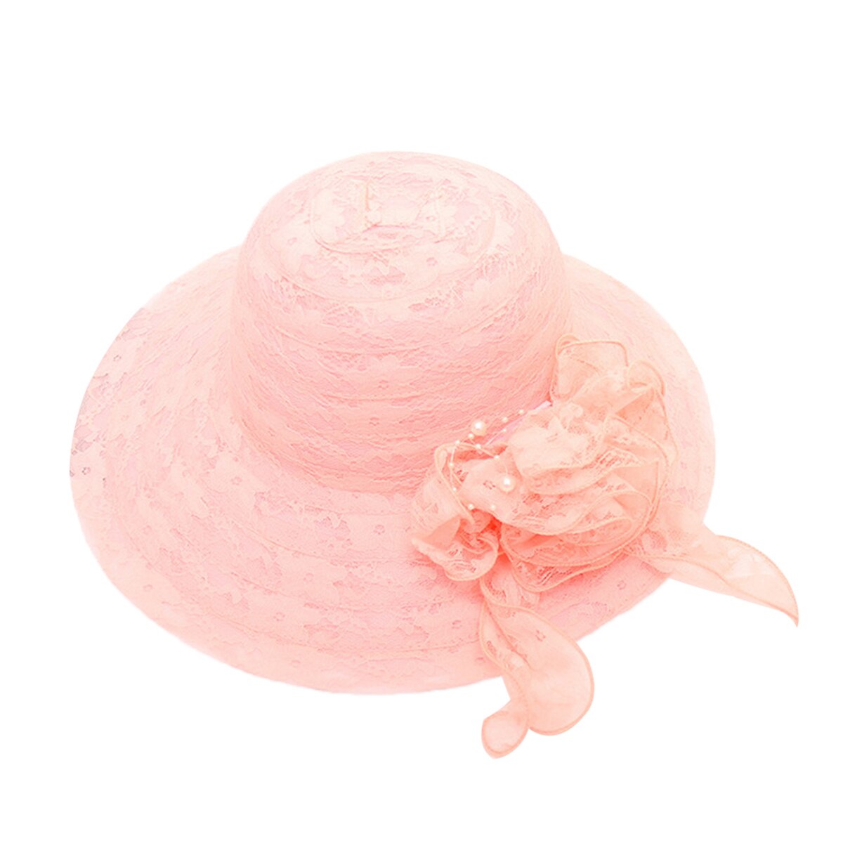 Ladies Women Casual Beach Organza Lace Wide Brim Kentucky Derby Sun Hat Wedding Tea Party Church Cap