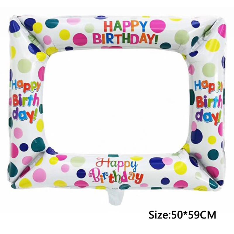 Happy Birthday Aluminum Foil Balloons Photo Booth Frame Photo Props Baby Shower Birthday Party Decorations Kid Adult Photobooth