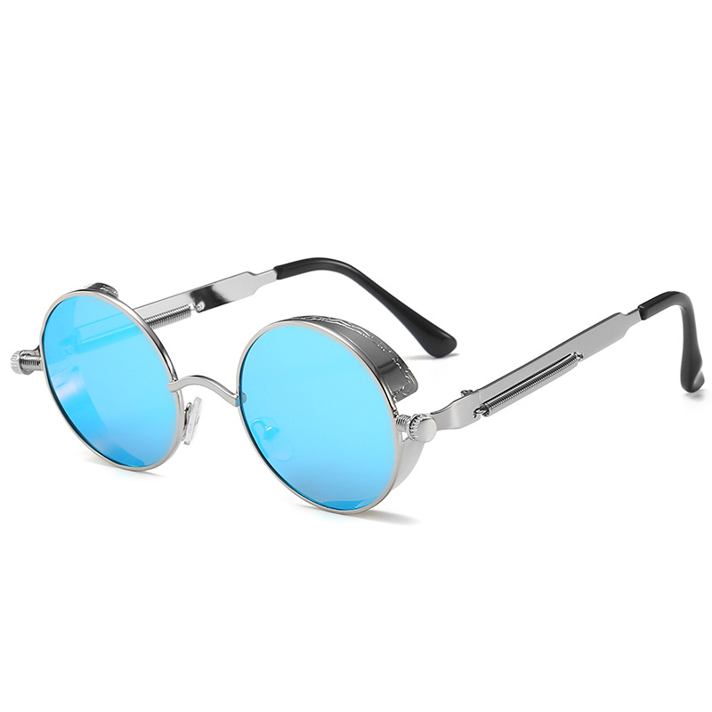 Metal Steam Punk Sunglasses Men Women Round Mirror Glasses Brand Vintage Sun Glasses Retro Eyeglasses UV400: dark green