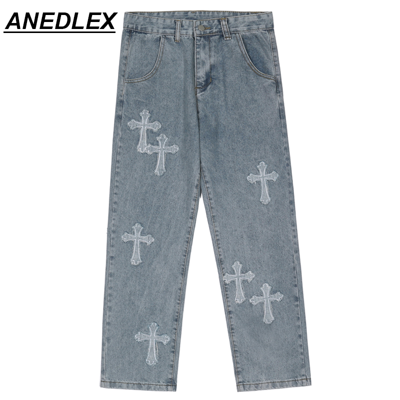 Men Wide-leg Pants Loose Lightning Print Tie Dye Denim Jeans Hip-hop Streetwear Rock Punk Casual Jeans Trousers