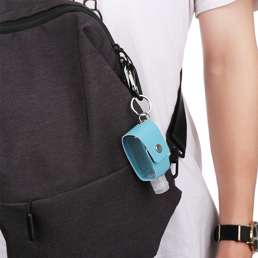 Mini bouteille Portable de désinfectant pour les mains, Gel hydroalcoolique, étui en cuir, porte-clé, 30ml