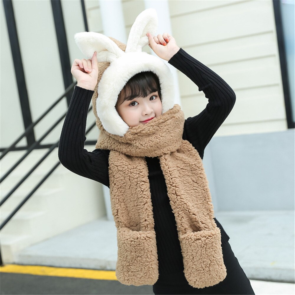 Vinter korean hat handsker tredelt tykkere varm hagesmæk baby plys kanin ører børn tørklæde: 2