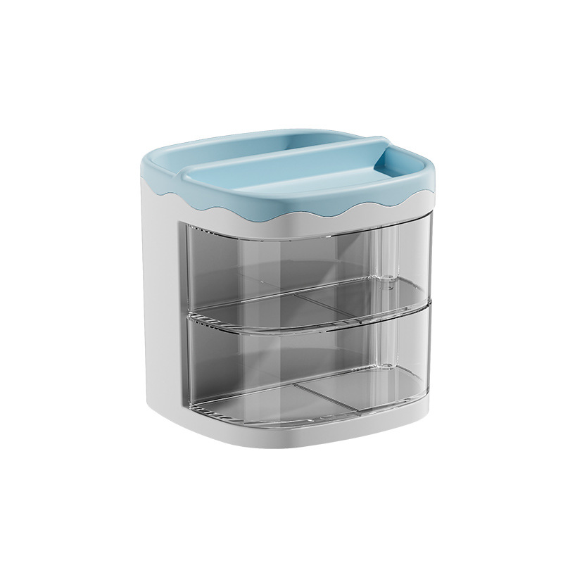 Practical Multi-Functional Desk Organizer Pen Holder Double Layers Rotating Pencils Storage Rack Student Cosmetics Storage Shelf