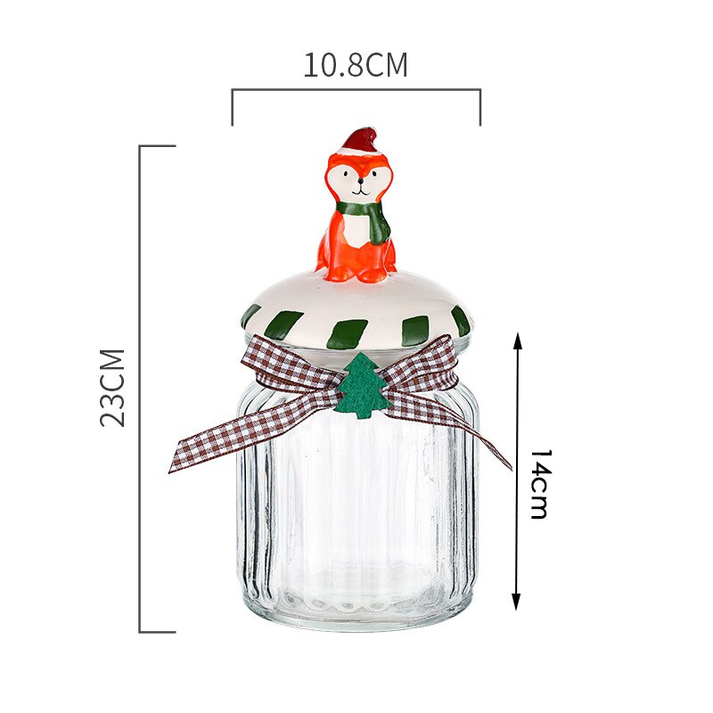Christmas Glass Storage Jars with Cute Ceramic Lid Airtight Candy Nuts Storage Container Sealed Canisters Pantry Food Organizer: Fox Big