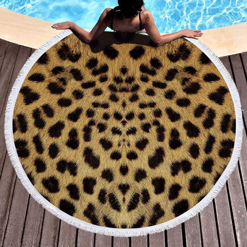 Luipaard Tijger Patroon Gedrukt Ronde Strandlaken Met Kwasten Microfiber 150Cm Zomer Zwemmen Picknick Mat Tapijt Reizen Deken
