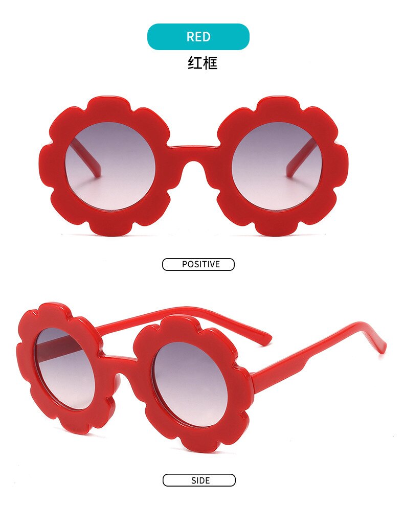 Gafas de sol redondas con flores para niños y niñas, anteojos de sol infantiles de de , de estilo Vintage, con círculo pequeño,: Rojo