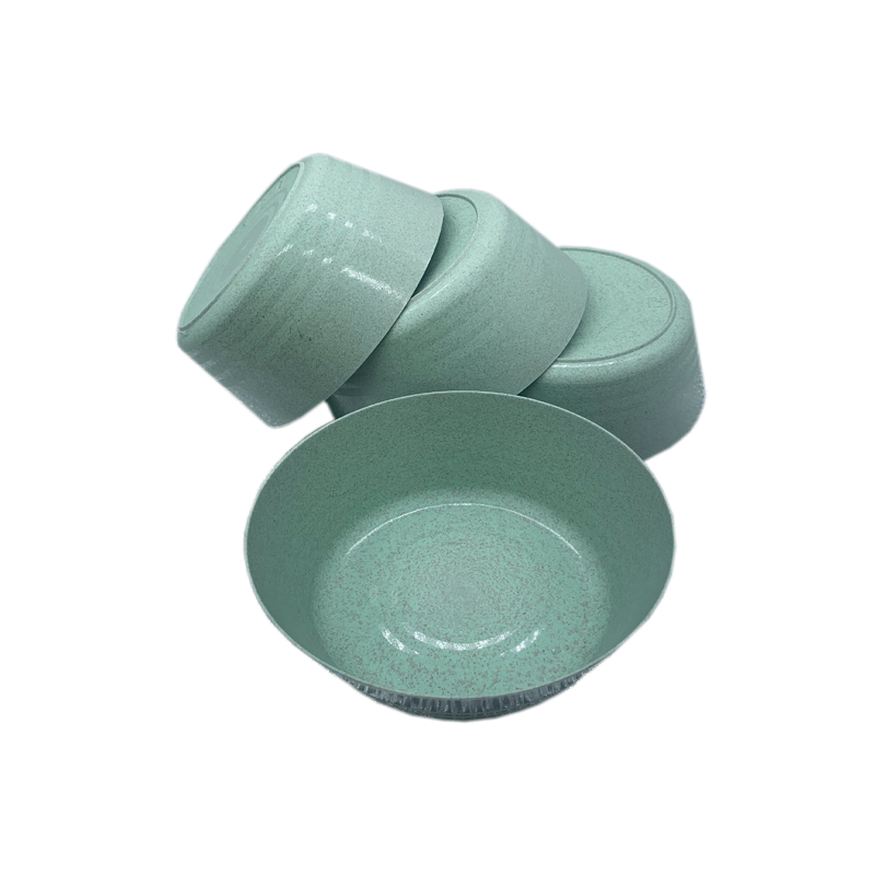 4pcs Pink Kitchen Wheat Straw Tableware Reusable Household Dishware Kids Adult Spoon Fork Cup Salad Soup Bowl Plate: F1-4pcs green bowl